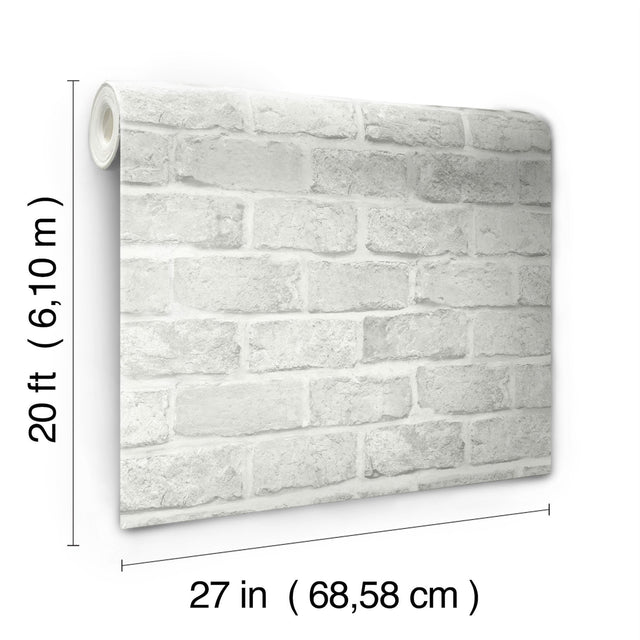 Stretcher Brick Light Grey Peel & Stick Wallpaper with Weathered Masonry Motif - York PSW1305RL