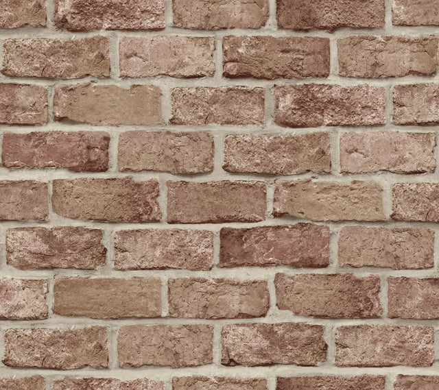 Stretcher Brick Red Peel & Stick Wallpaper with Weathered Masonry Brick Pattern - York PSW1306RL