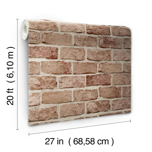 Stretcher Brick Red Peel & Stick Wallpaper with Weathered Masonry Brick Pattern - York PSW1306RL