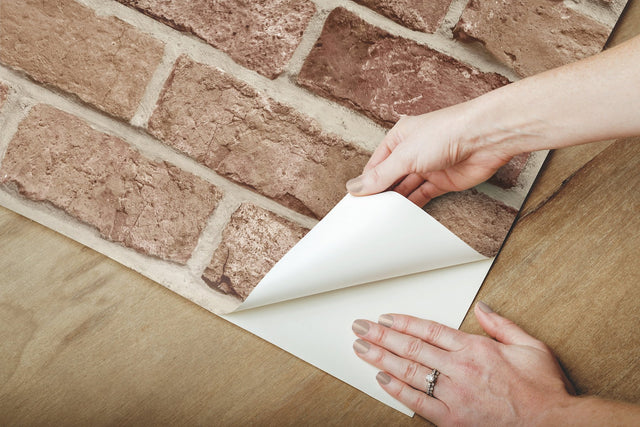 Stretcher Brick Red Peel & Stick Wallpaper with Weathered Masonry Brick Pattern - York PSW1306RL