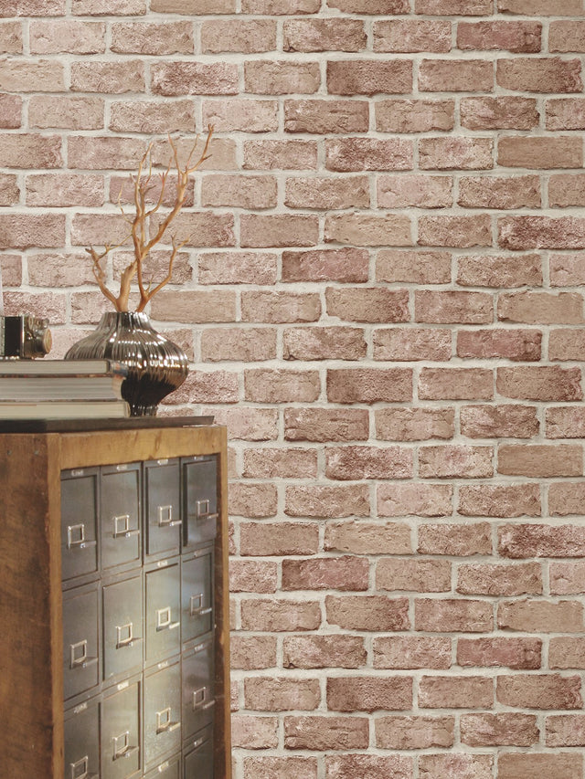 Stretcher Brick Red Peel & Stick Wallpaper with Weathered Masonry Brick Pattern - York PSW1306RL