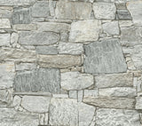 Chateau Stone Grey & Beige Peel & Stick Wallpaper with Stone Look Pattern - York PSW1307RL