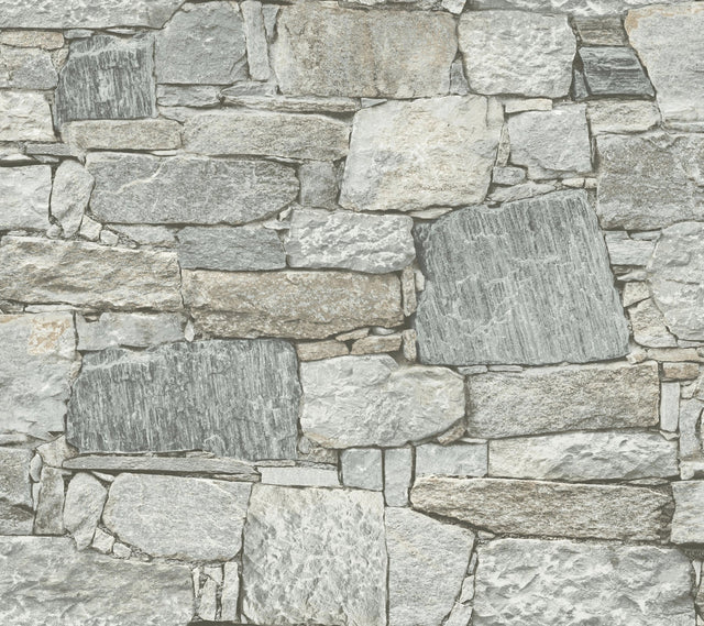 Chateau Stone Grey & Beige Peel & Stick Wallpaper with Stone Look Pattern - York PSW1307RL