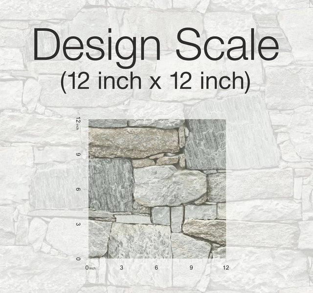 Chateau Stone Grey & Beige Peel & Stick Wallpaper with Stone Look Pattern - York PSW1307RL