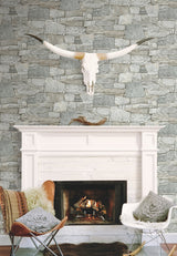 Chateau Stone Grey & Beige Peel & Stick Wallpaper with Stone Look Pattern - York PSW1307RL