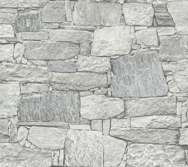 Chateau Stone Grey Peel & Stick Wallpaper with Field Stone Motif - York PSW1308RL