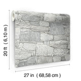 Chateau Stone Grey Peel & Stick Wallpaper with Field Stone Motif - York PSW1308RL
