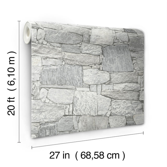 Chateau Stone Grey Peel & Stick Wallpaper with Field Stone Motif - York PSW1308RL