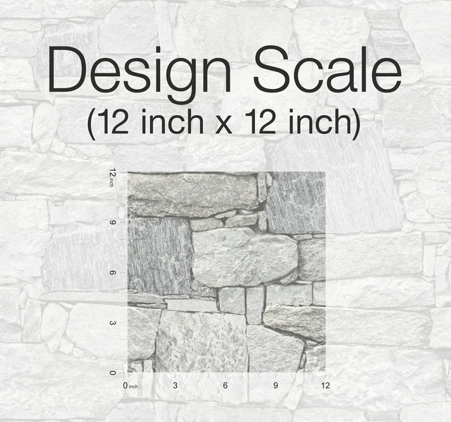Chateau Stone Grey Peel & Stick Wallpaper with Field Stone Motif - York PSW1308RL