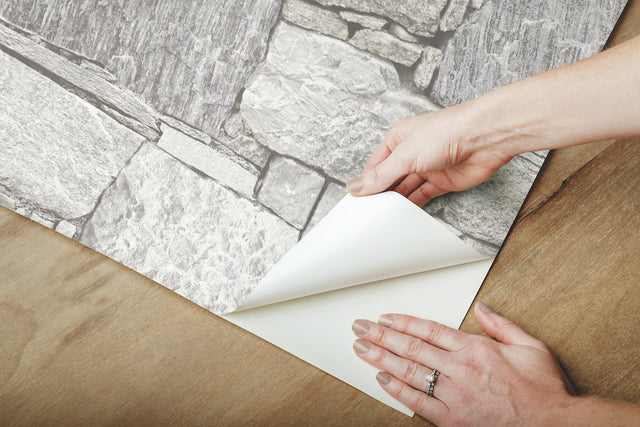 Chateau Stone Grey Peel & Stick Wallpaper with Field Stone Motif - York PSW1308RL