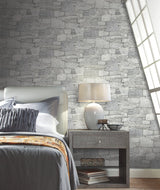 Chateau Stone Grey Peel & Stick Wallpaper with Field Stone Motif - York PSW1308RL