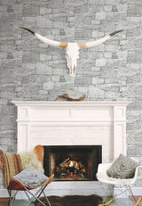 Chateau Stone Grey Peel & Stick Wallpaper with Field Stone Motif - York PSW1308RL
