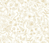 Aviary Off White & Gold Peel & Stick Wallpaper with Botanical Bird Linework - York PSW1309RL