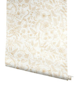 Aviary Off White & Gold Peel & Stick Wallpaper with Botanical Bird Linework - York PSW1309RL