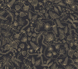 Aviary Black & Gold Peel & Stick Wallpaper with Botanical Bird Linework - York PSW1310RL