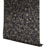 Aviary Black & Gold Peel & Stick Wallpaper with Botanical Bird Linework - York PSW1310RL