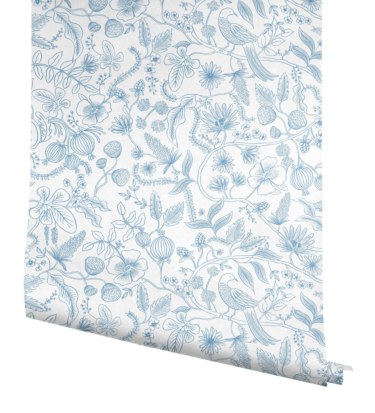 Aviary Blue & Cream Peel & Stick Wallpaper with Botanical Bird Motif - York PSW1311RL