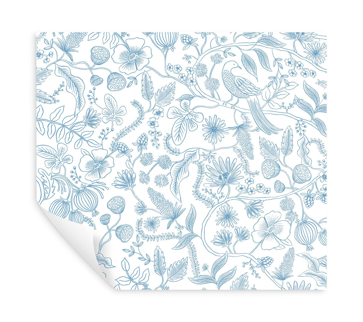 Aviary Blue & Cream Peel & Stick Wallpaper with Botanical Bird Motif - York PSW1311RL