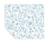 Aviary Blue & Cream Peel & Stick Wallpaper with Botanical Bird Motif - York PSW1311RL