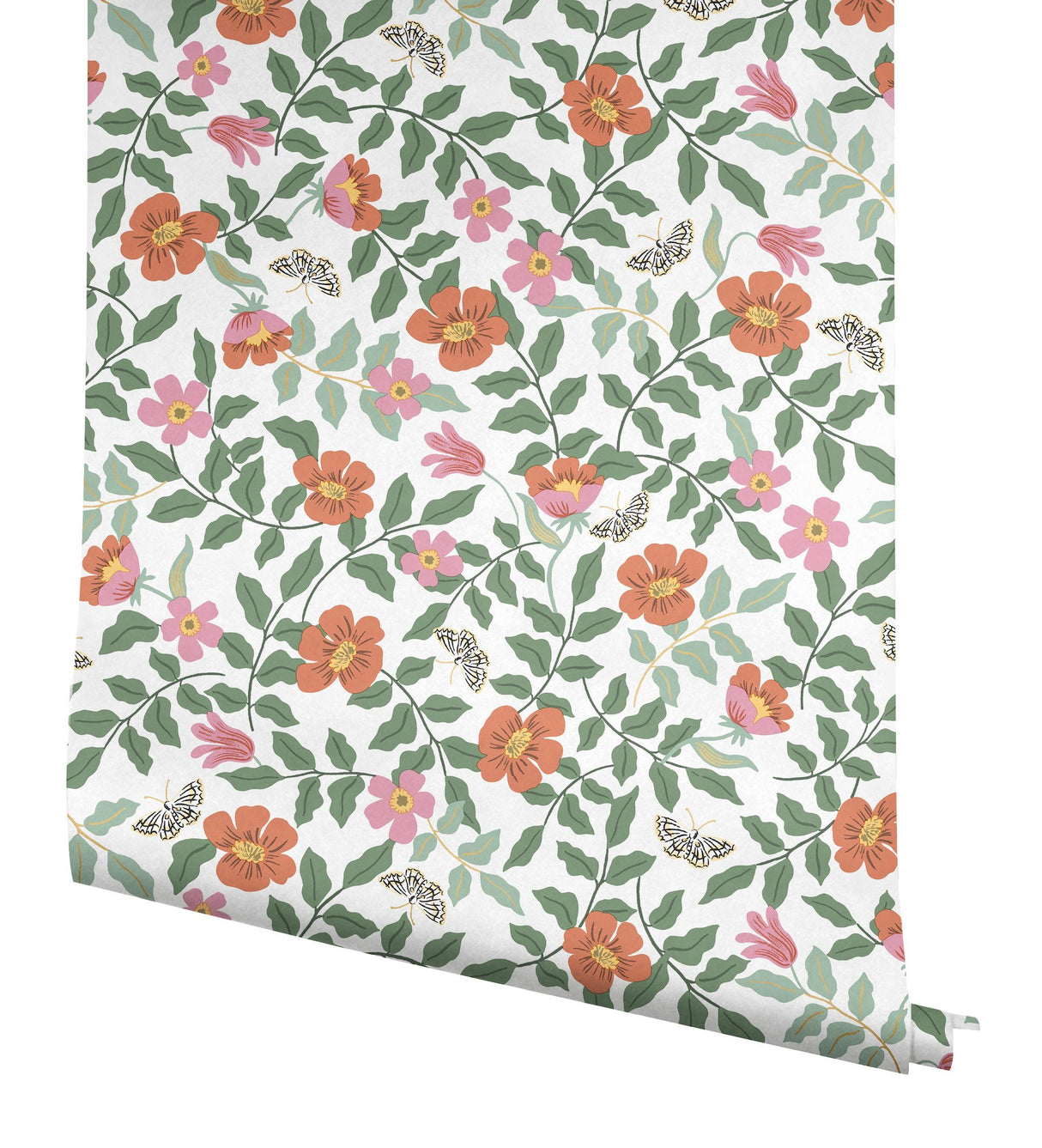 Primrose Rose & Cream Peel & Stick Wallpaper with Floral and Butterfly Motif - York PSW1313RL