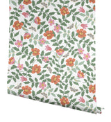 Primrose Rose & Cream Peel & Stick Wallpaper with Floral and Butterfly Motif - York PSW1313RL