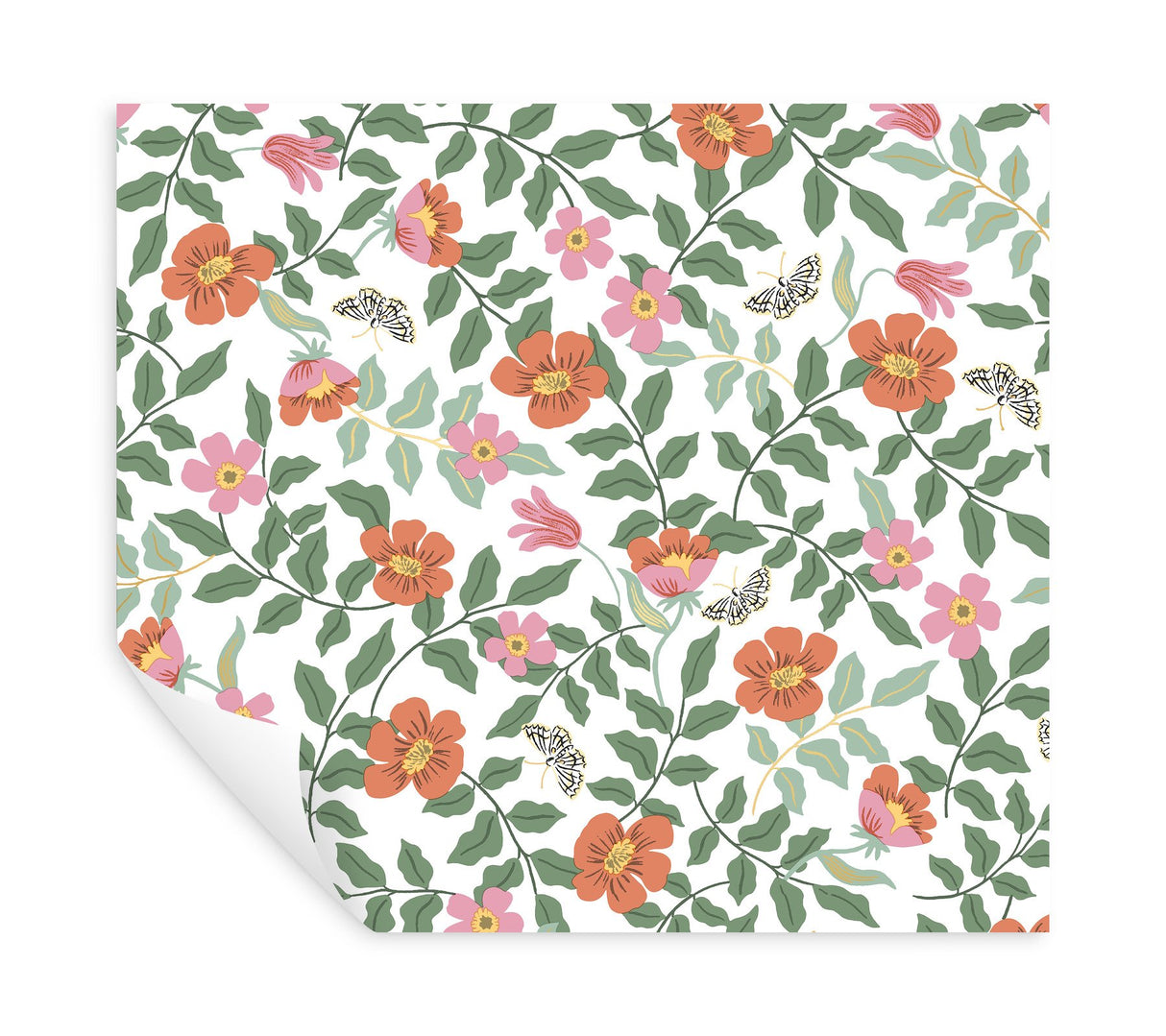 Primrose Rose & Cream Peel & Stick Wallpaper with Floral and Butterfly Motif - York PSW1313RL