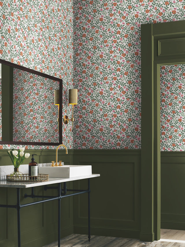 Primrose Rose & Cream Peel & Stick Wallpaper with Floral and Butterfly Motif - York PSW1313RL