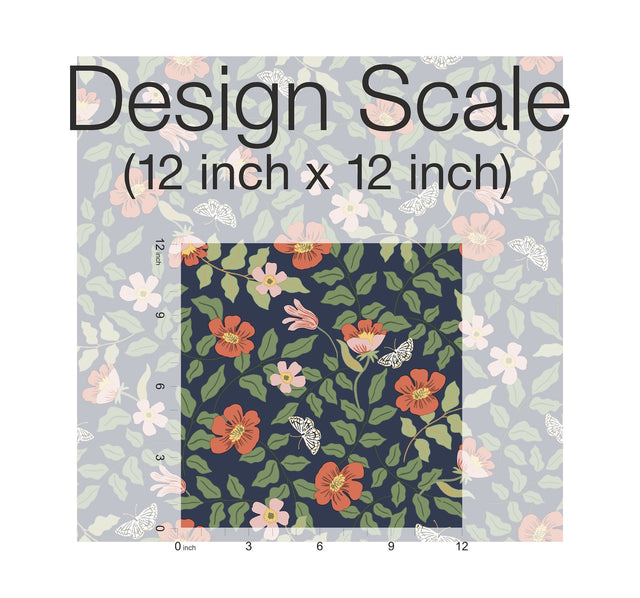 Primrose Rose & Navy Peel & Stick Wallpaper with Floral and Butterfly Motif - York PSW1314RL