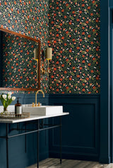 Primrose Rose & Navy Peel & Stick Wallpaper with Floral and Butterfly Motif - York PSW1314RL
