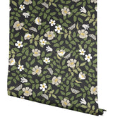 Primrose Off White & Black Peel & Stick Wallpaper with Floral and Butterfly Motif - York PSW1315RL
