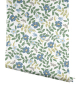Primrose Blue & White Peel & Stick Wallpaper with Floral and Butterfly Motif - York PSW1316RL