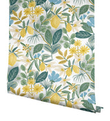 Amalfi Blue & Green Peel & Stick Wallpaper with Botanical Lemon Motif - York PSW1318RL