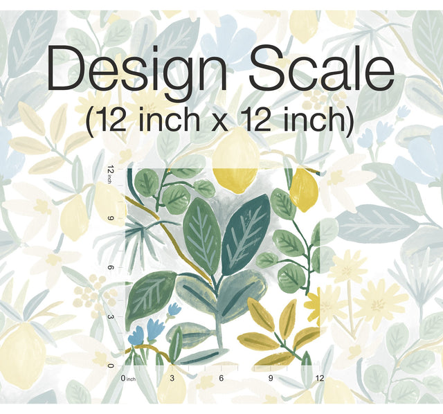 Amalfi Blue & Green Peel & Stick Wallpaper with Botanical Lemon Motif - York PSW1318RL