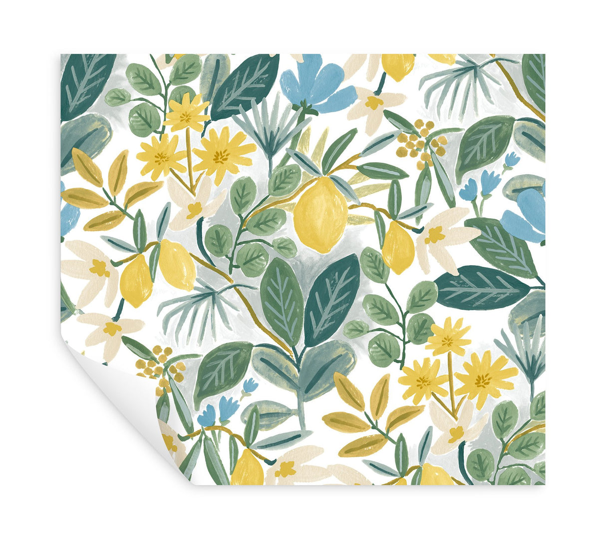 Amalfi Blue & Green Peel & Stick Wallpaper with Botanical Lemon Motif - York PSW1318RL