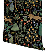 Menagerie Black Peel & Stick Wallpaper with Illustrated Animal and Botanical Motif - York PSW1321RL