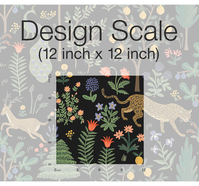 Menagerie Black Peel & Stick Wallpaper with Illustrated Animal and Botanical Motif - York PSW1321RL