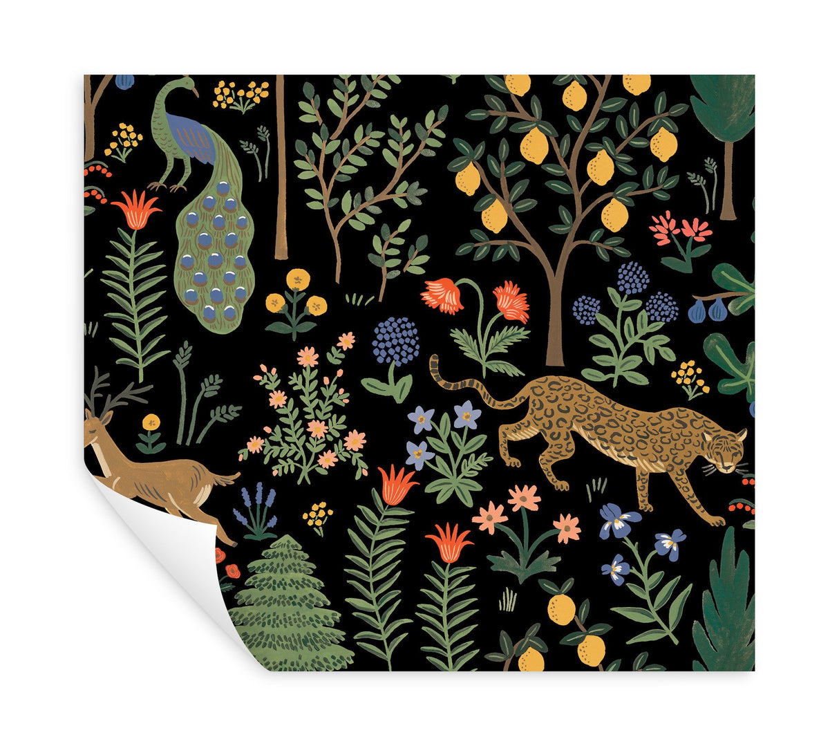 Menagerie Black Peel & Stick Wallpaper with Illustrated Animal and Botanical Motif - York PSW1321RL