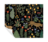 Menagerie Black Peel & Stick Wallpaper with Illustrated Animal and Botanical Motif - York PSW1321RL