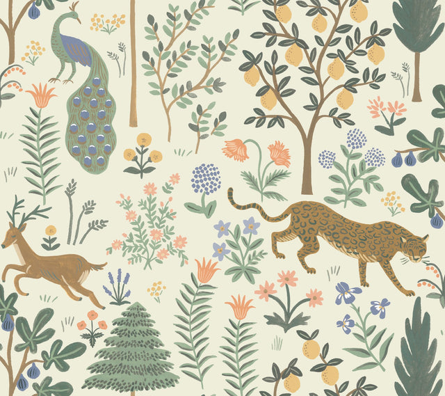 Menagerie Cream Peel & Stick Wallpaper with Animals Botanical Motif - York PSW1322RL