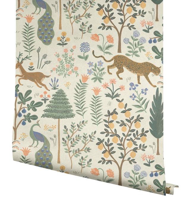Menagerie Cream Peel & Stick Wallpaper with Animals Botanical Motif - York PSW1322RL