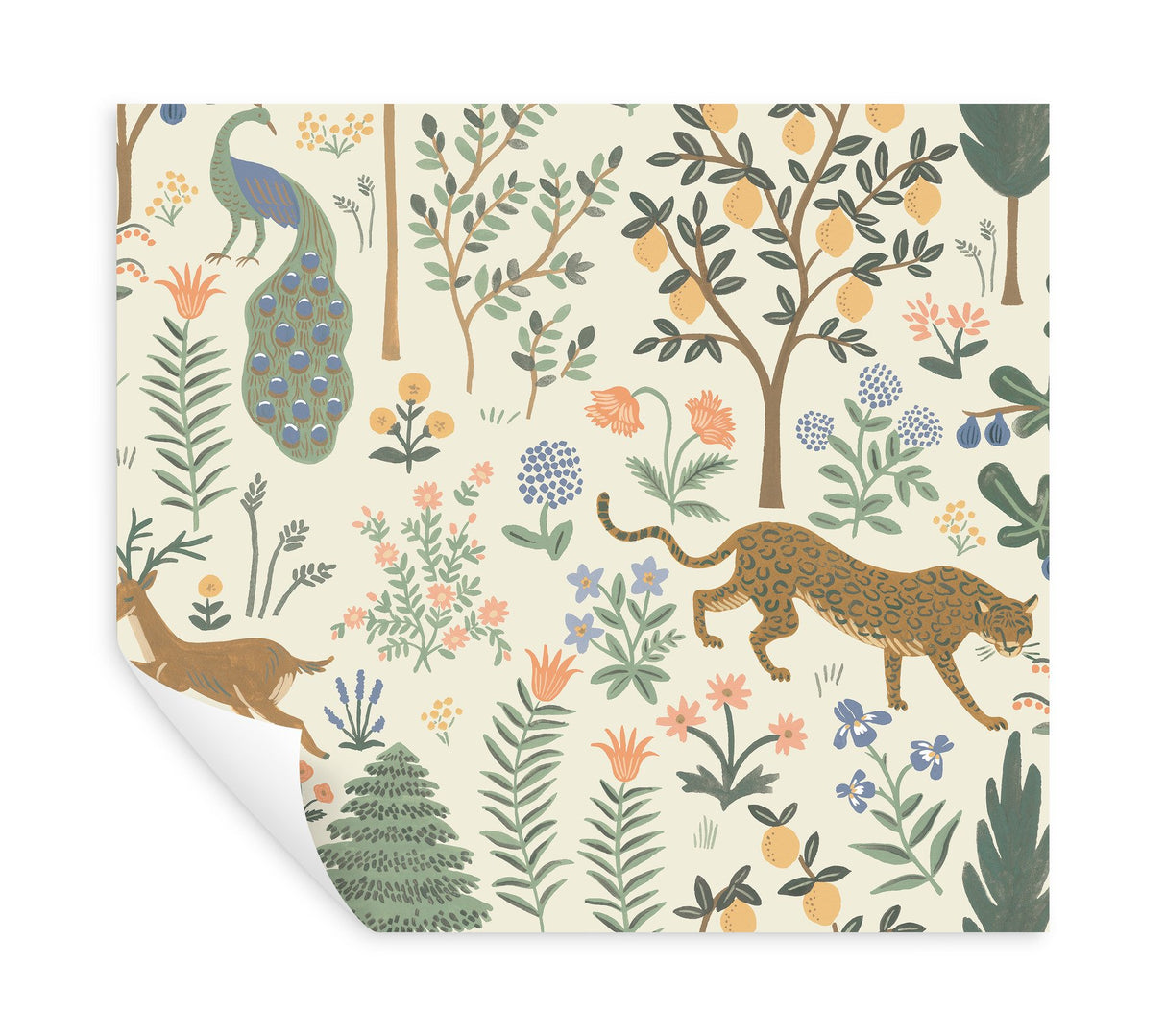 Menagerie Cream Peel & Stick Wallpaper with Animals Botanical Motif - York PSW1322RL