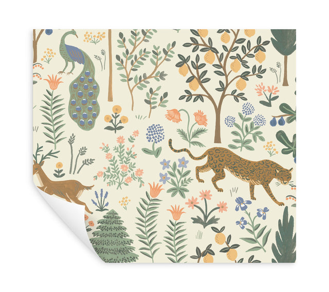 Menagerie Cream Peel & Stick Wallpaper with Animals Botanical Motif - York PSW1322RL