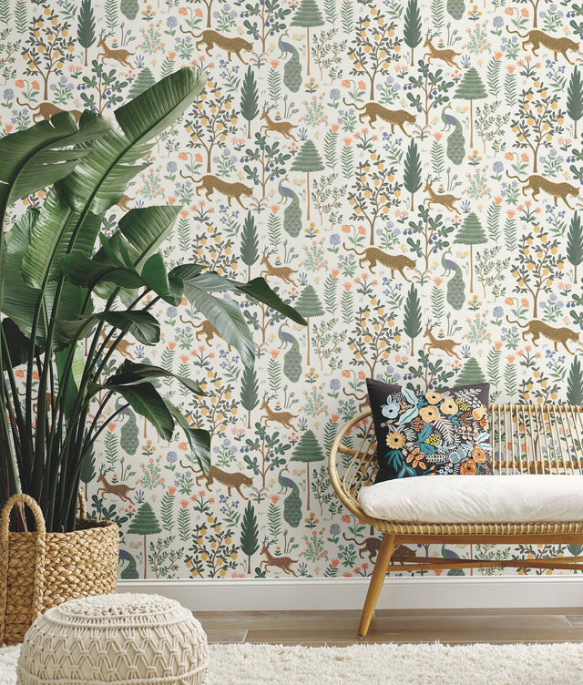 Menagerie Cream Peel & Stick Wallpaper with Animals Botanical Motif - York PSW1322RL