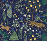 Menagerie Blue Peel & Stick Wallpaper with Illustrated Animal and Botanical Motif - York PSW1323RL