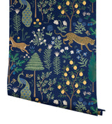 Menagerie Blue Peel & Stick Wallpaper with Illustrated Animal and Botanical Motif - York PSW1323RL