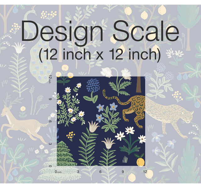 Menagerie Blue Peel & Stick Wallpaper with Illustrated Animal and Botanical Motif - York PSW1323RL