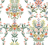 Luxembourg White Peel & Stick Wallpaper with Botanical Bird Medallion Pattern - York PSW1327RL