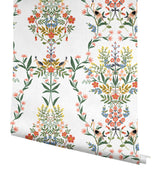Luxembourg White Peel & Stick Wallpaper with Botanical Bird Medallion Pattern - York PSW1327RL