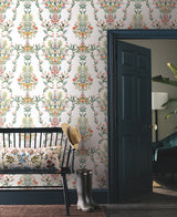 Luxembourg White Peel & Stick Wallpaper with Botanical Bird Medallion Pattern - York PSW1327RL