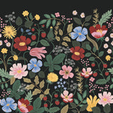Strawberry Fields Black Peel & Stick Wall Mural with Whimsical Floral Pattern - York PSW1333M